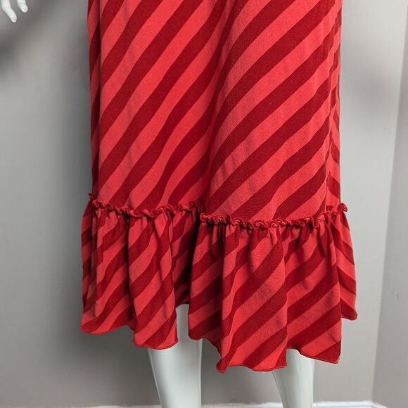 Ella Moss striped dress Red pink beach vacation halter ruffle hem Small - Picture 4 of 9